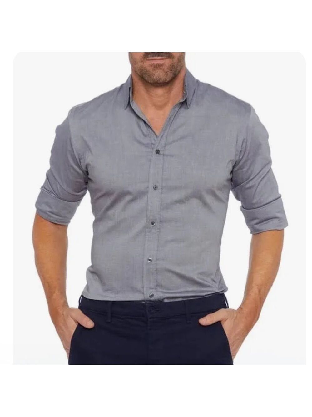 Grey Oxford Stretch Zip Shirt
